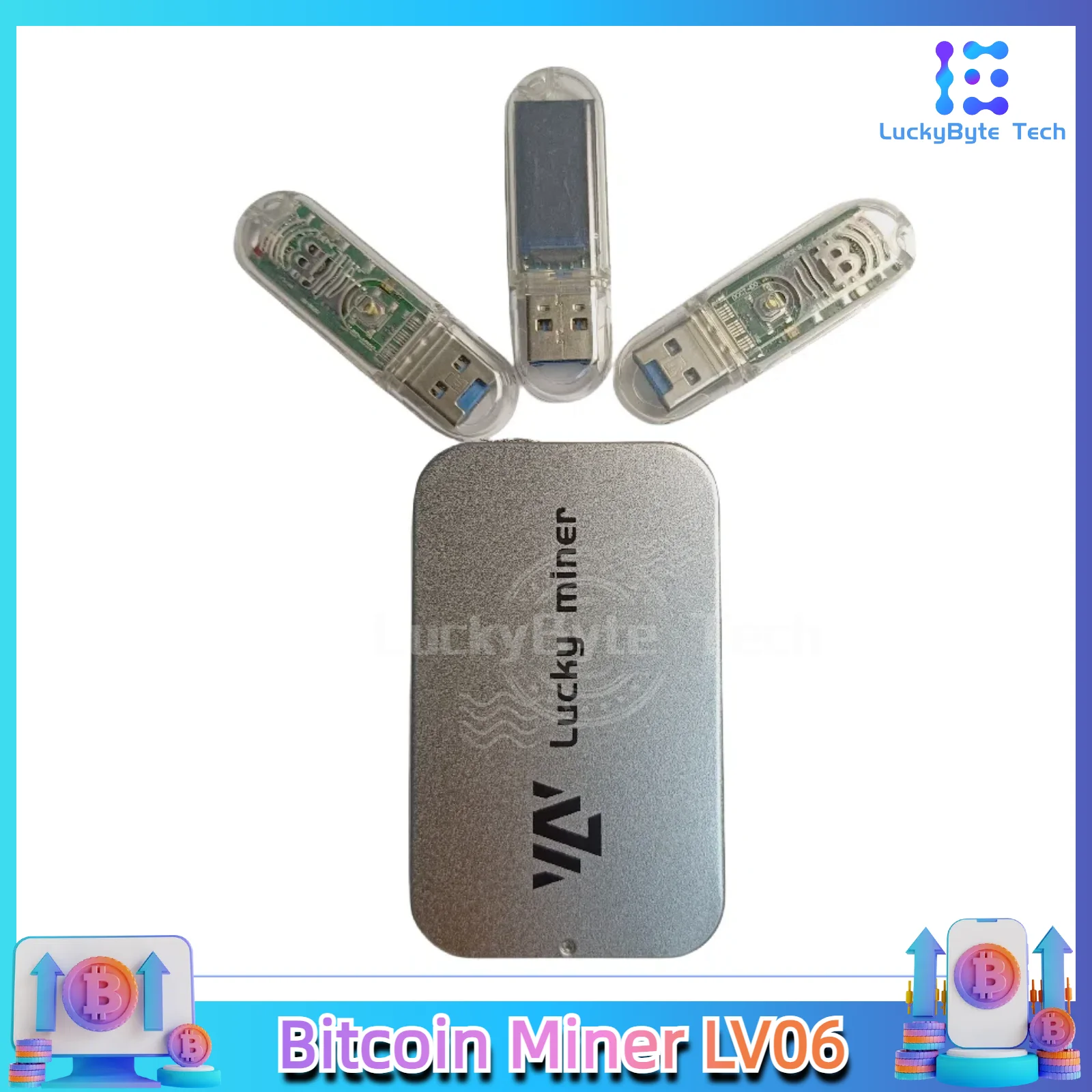 3 PCS USB Lucky Miner V3 Crypto Miner 74KH/S Mini Home Silent Solo Mining Machine  Asic Miner LV03 Lottery Machine Nerdminer