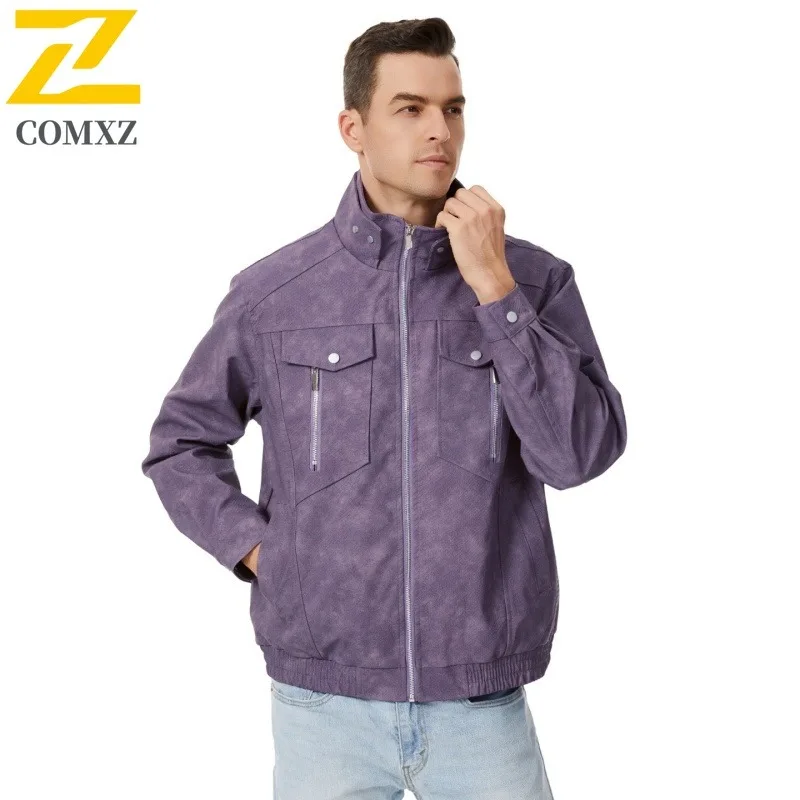 الرجال الكورية نمط السائق سترة الوقوف طوق بولي معطف معطف معطف جلد مقاوم للماء يندبروف المتضخم الشارع الشهير دراجة نارية ملابس خارجية #5