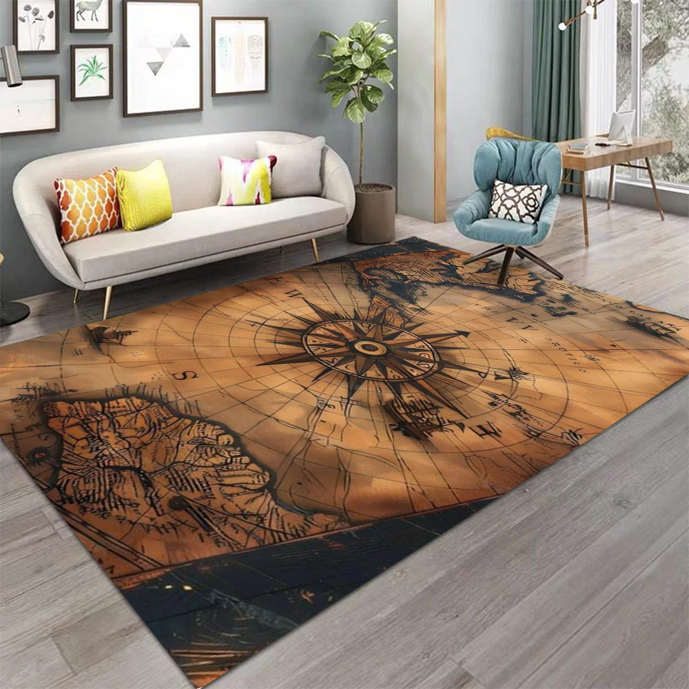 Vintage World Map Carpet Antique Design Large Area Rug Non Slip Floor Mat for Living Room Library Home Decor