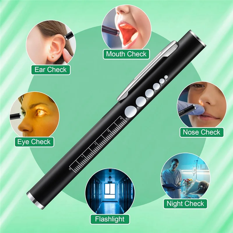 مجموعة أدوات الممرضة، ضوء قلم قابل لإعادة الشحن مع مصادر ضوء LED ومقياس الحدقة، 6 بوصة مع مقص وهايلايتر متين