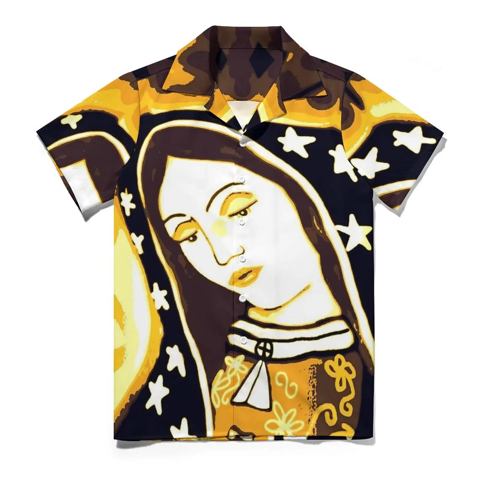 Camisa mexicana casual da Virgem Maria, Nossa Senhora de Guadalupe, blusas havaianas soltas de praia, tops grandes personalizados de manga curta, Y2K