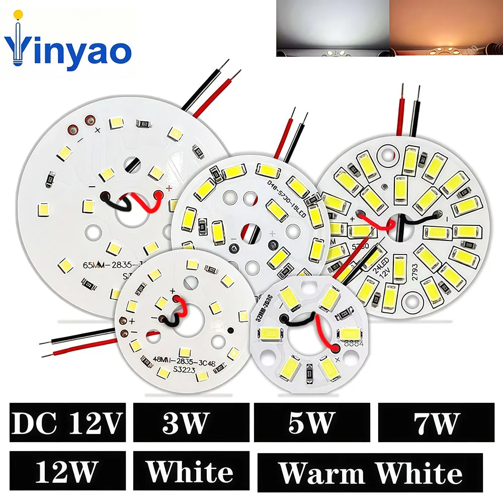DC12V 3W 5W 7W 12W SMD5730 LED Bulb White Warm White Light Source PCB Aluminum Substrate DIY Downlight 32MM 48MM 50MM 65MM