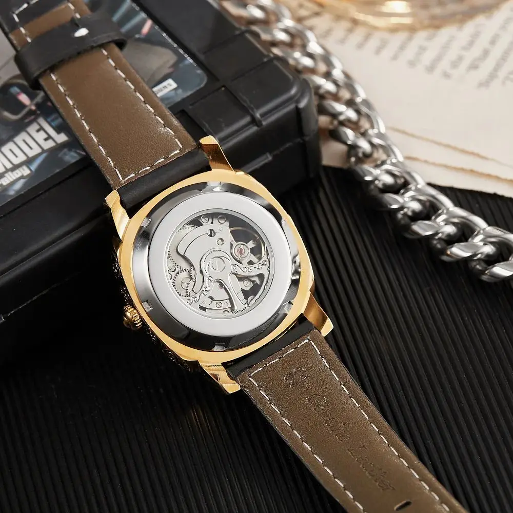 Fully Automatic men watches skeleton fashion Mechanical Wristwatch Luminous luxury MAN WATCH business leather band reloj hombre