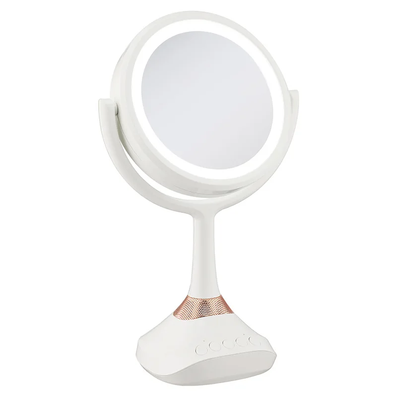 2025 New Led Mirror with Bluetooth Speaker Light Touching Screen Maquillajesoriginal Desktop Round Led Makeup Mirror