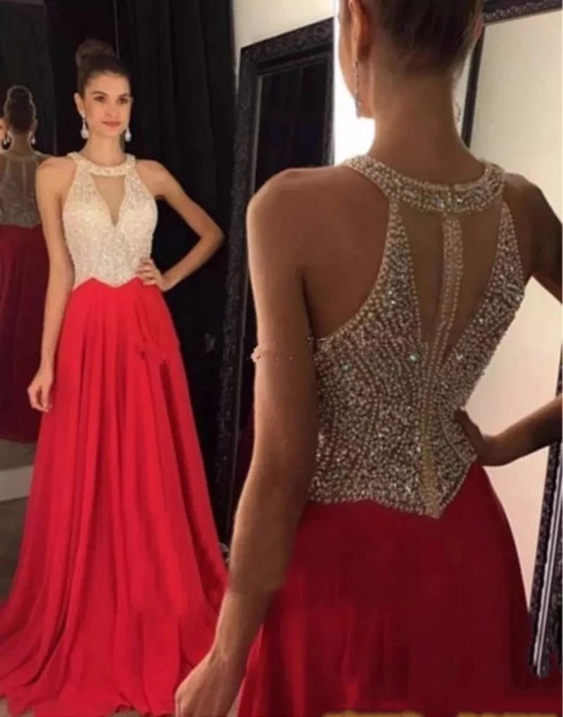 

ANGELSBRIDEP Beaded Prom Dresses Party Elegant Sleeveless Evening Dress Red Gown For Women Vestidos De Fiesta Serene Hill Robe