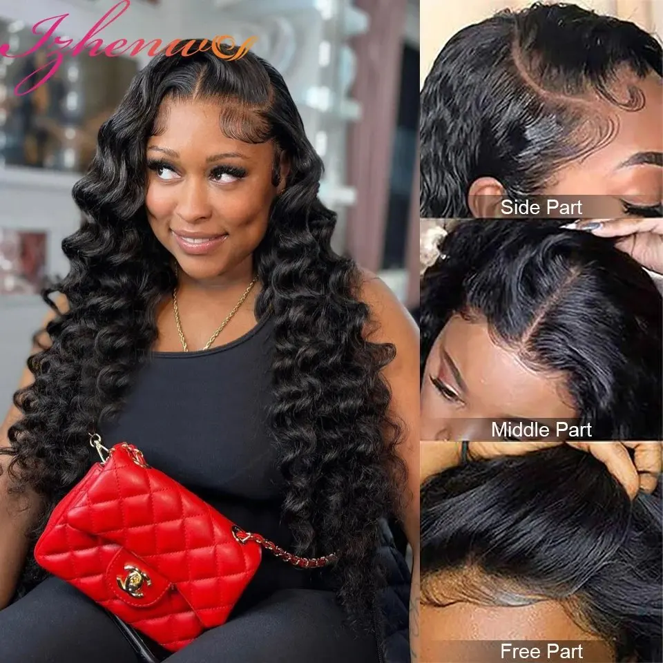 Natural Black  38 Inch 13x6 HD Lace Forehead Wig Deep Wave 13X4 Human Hair Curly High Quality Women's Glueless Wig 180 Density