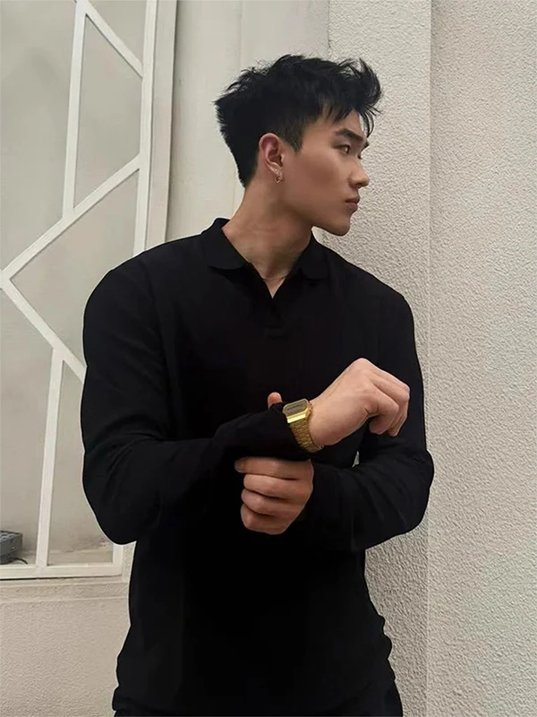 

Bla American cher Collar irt Men's Casual Long Sve Sweatirt oulder Appropriate Briti Sle