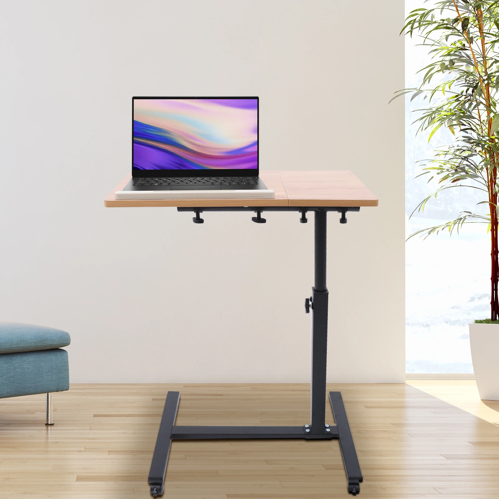 Portable Laptop Desk Height Adjustable Rolling 360° Rotation Computer Mobile Table for Over Bed