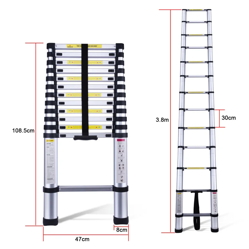 custom.Collapsible Telescopic 1.20mm Aluminum Ladder Coreit Silver 15 OEM Foldable EN131 Modern Design Villas