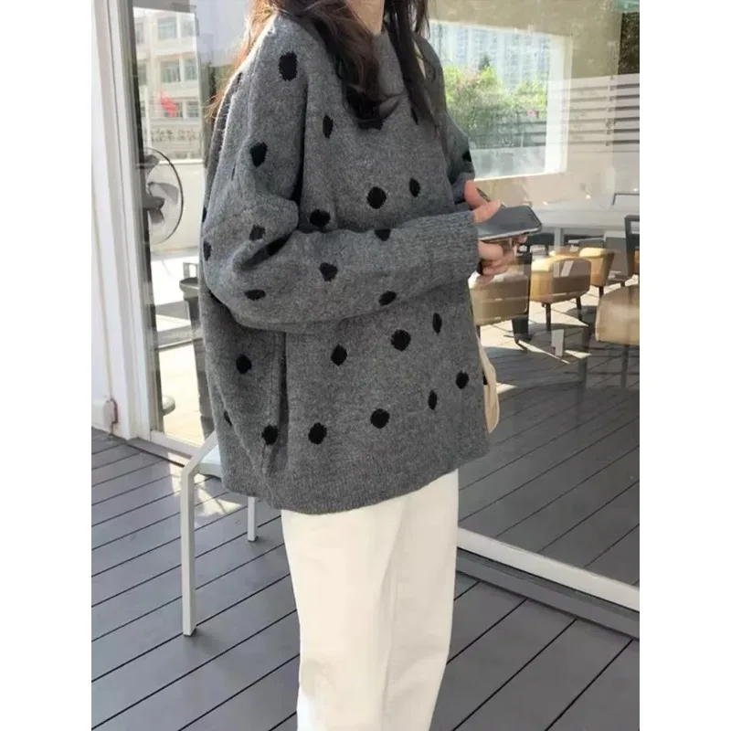 

Women Wool Sweaters Winter Loose Casual Polka Dot Pullovers Knitted Keep Warm Top Autumn Winter Tricots Women's Pulls Chauds