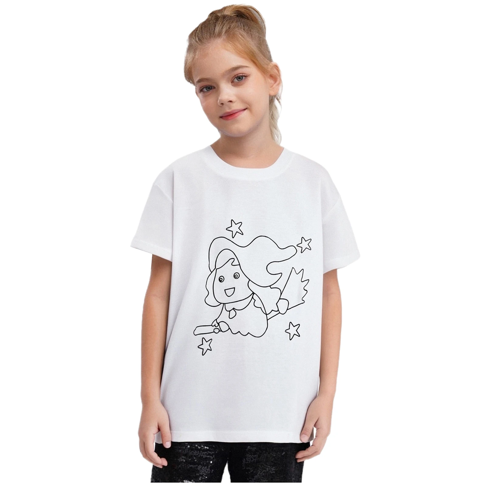 

Kids Boys Girls DIY Hand Painted T-shirt Cotton Summer Round Neck Short Sleeve Top Tees for School Educational Crafts Activities