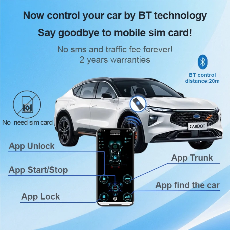 CARDOT Mobile App Start Stop Push Button Start Stop  Pke Passive Keyless Entry Smart Anti-Thief Car Alarms