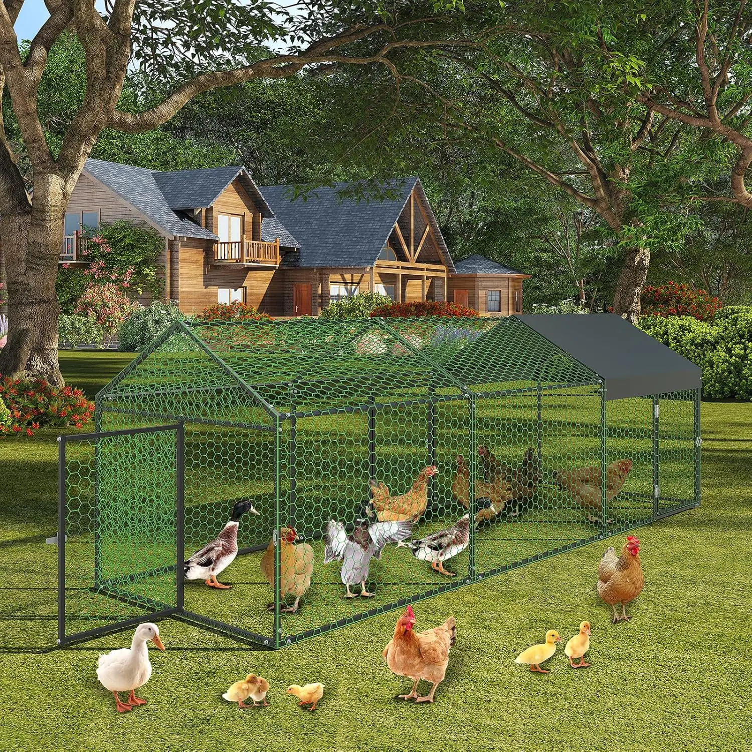 

Курятник Chicken Run, 120×40×40 дюймов, уличный вольер для птицы с водонепроницаемым УФ-стойким покрытием, курятник с возможностью входа, домик для кур