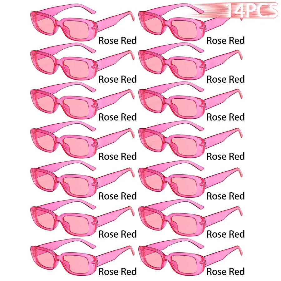 14 Stück kleine rechteckige Sonnenbrillen für Damen, Vintage-Markendesigner, quadratische Sonnenbrillen, Damenbrillen, blendfrei – Detail 5