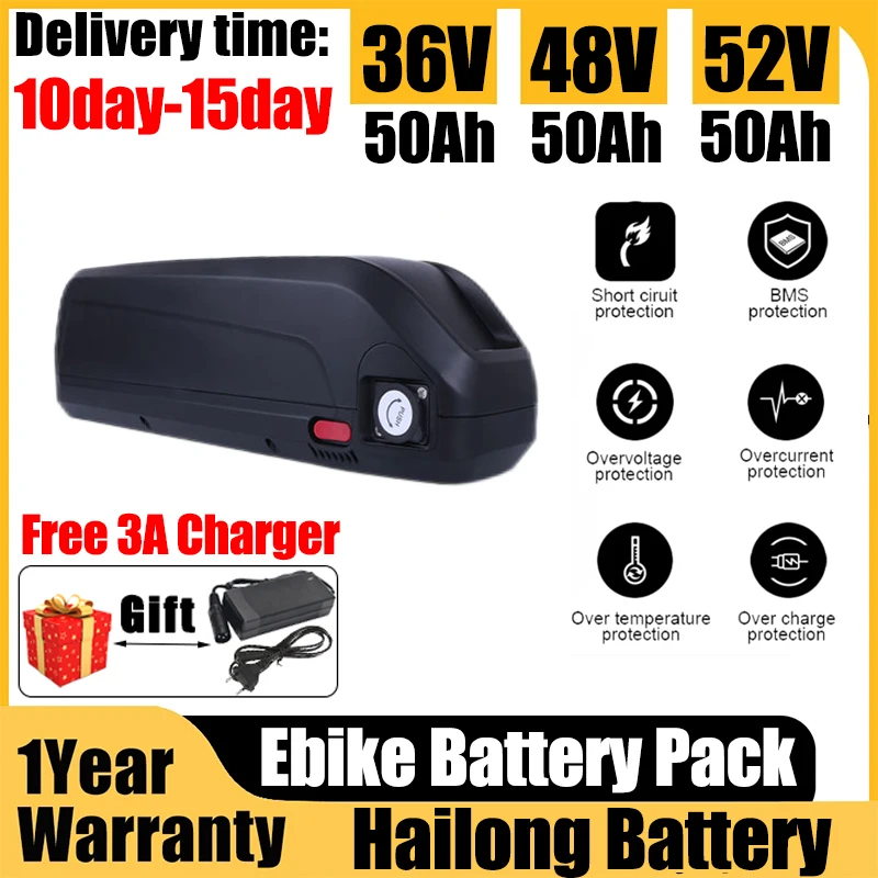 48V Ebike 50Ah Lithium Batterij 52V 40Ah Elektrische fiets Batterij 36V Electric Bicycle 30Ah BatterijAccu Bafang Batterijkit