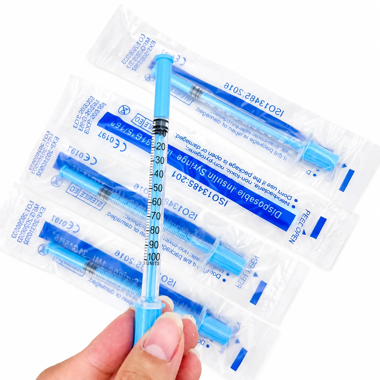 100Pack Just Launched Sky Blue 1ml 31G 8MM Insulin Syringe With 5/16' Needle U-100 Safety Sterile Injection Individually Packed