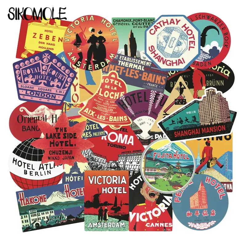 10/30/56 SZTUK Fajne Naklejki Podróżnicze Retro Estetyczne Międzynarodowe Naklejki z Motywem Hotelowym, Marki Modowej, na Laptopa, Deskorolkę, Zabawki DIY, Naklejki Graffiti dla Dzieci