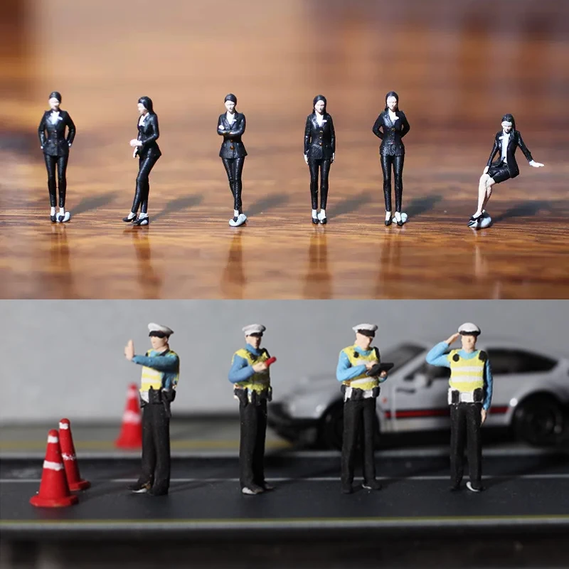 Painted Miniatures 1/64 Uniform Beauties Salesperson Traffic Police Officer Car Washer Motorcycle Girl Scene Prop Figure Model