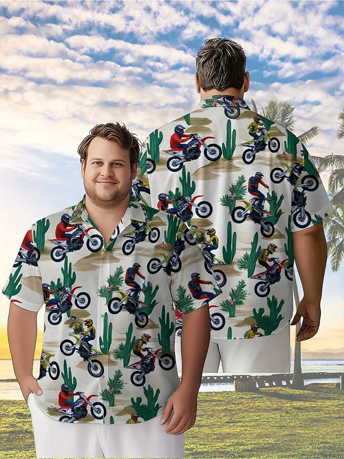 Men's Plus Size Hawaiian Shirts Desert and Cactus Jungle Pattern,New in Summer Fashion Tops,Hip Hop Rock Streetwear