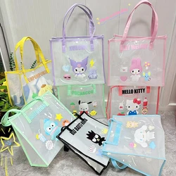 Transparent Sanrio Hello Handbag Jelly Bag Kawaii My Melody Cinnamoroll Kuromi Beach Bag Large Capacity Toiletry Bag