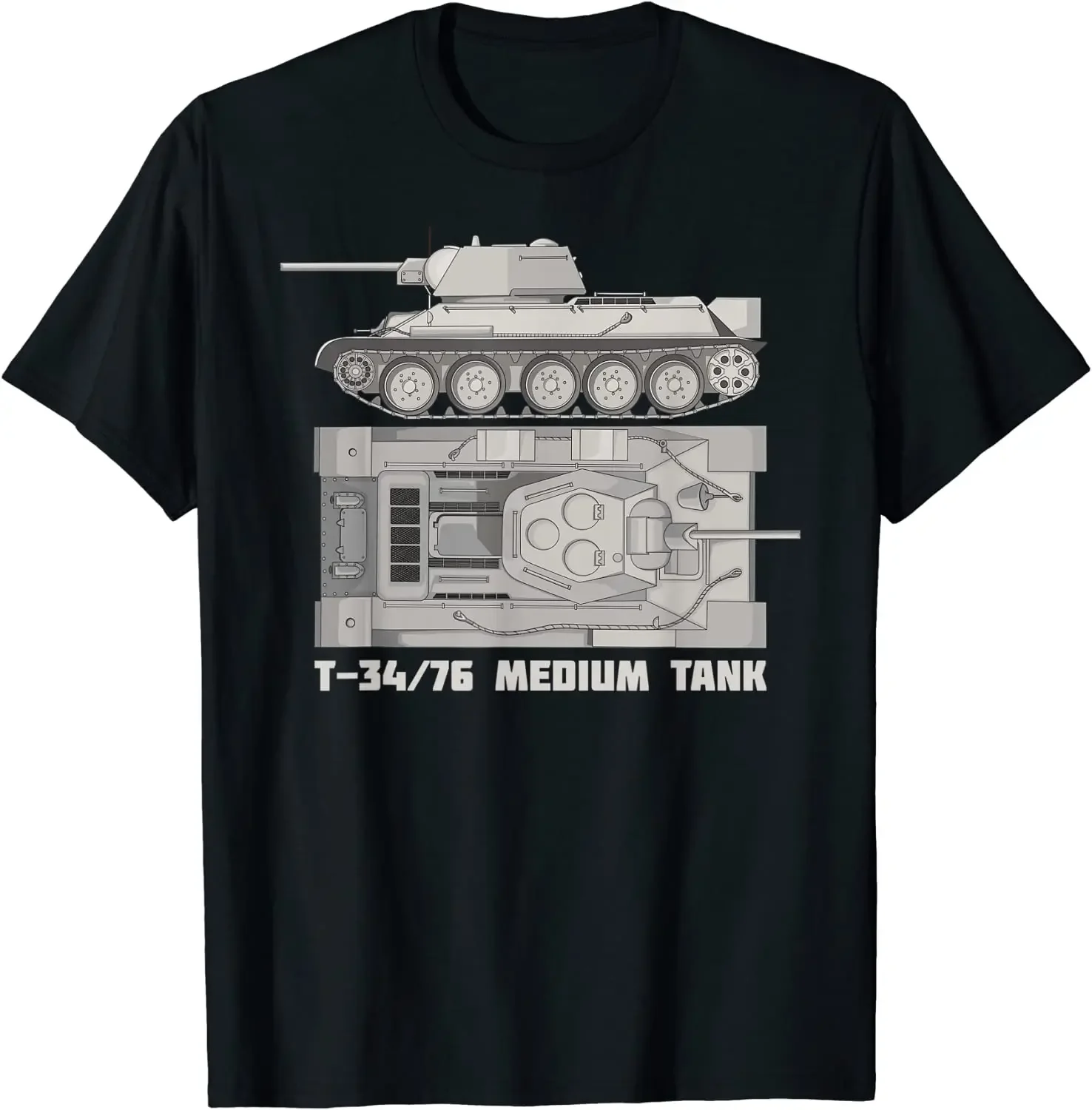 Camiseta de manga corta para hombre, camisa informal 100% de algodón con cuello redondo, diagrama de tanques de la 2. ª Guerra Mundial rusa, T-34 76