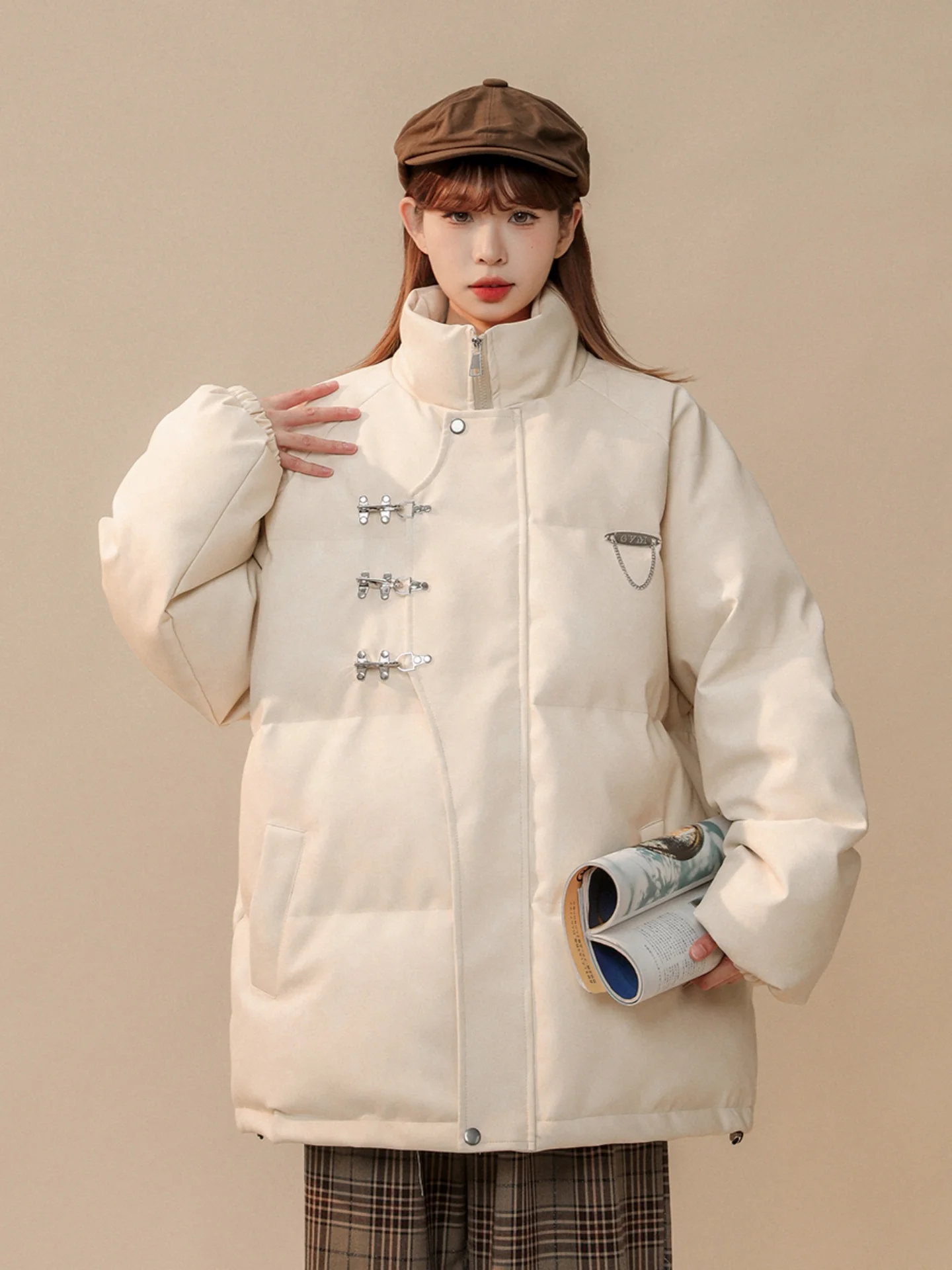 

American Sle PU Leather Flight Jaet Cotton Coat Men Women Winter New Large Size Retro Metal Design Sensation Cotton Padde...