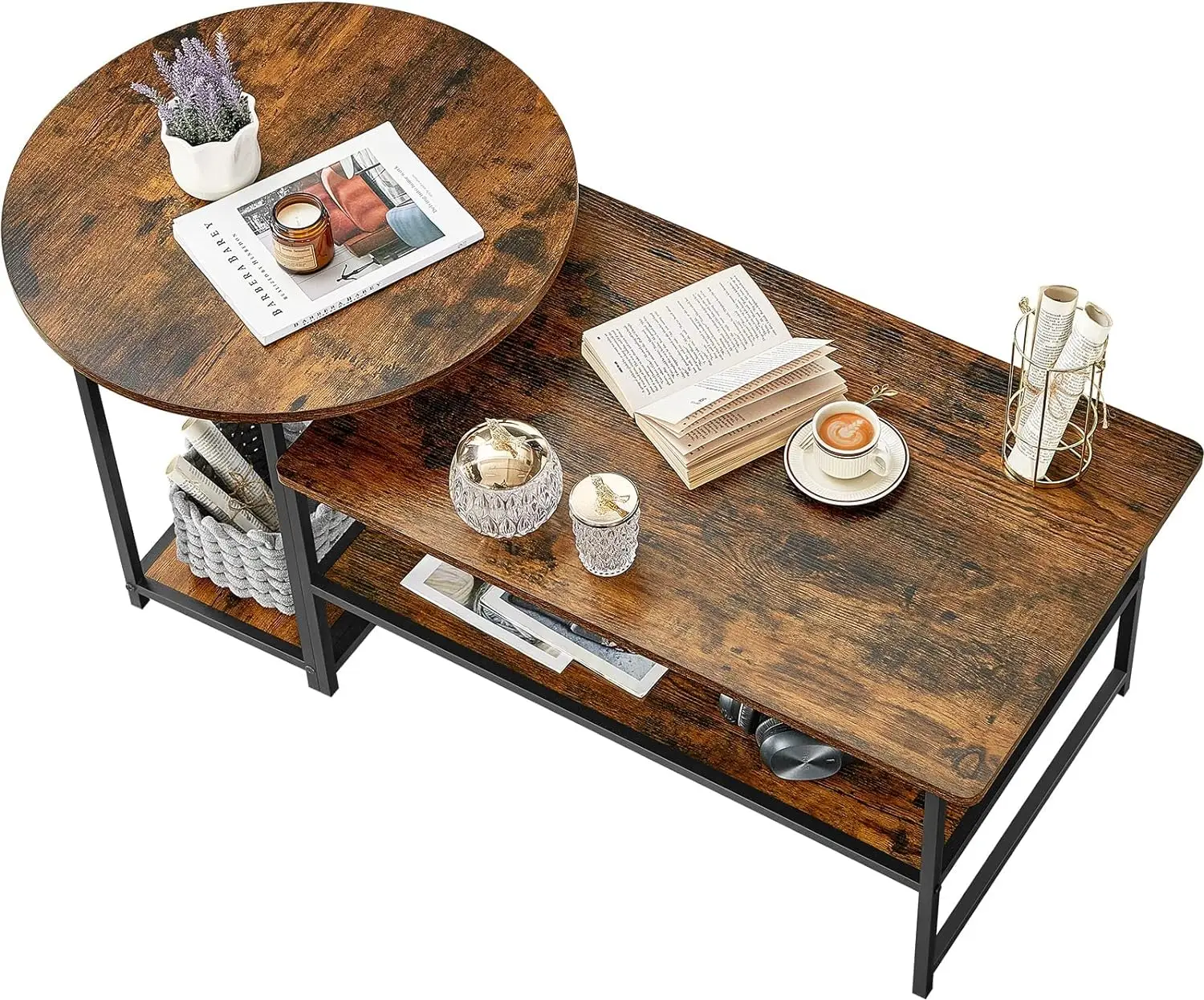 Coffee Table for Living Room Rustic Farmhouse Center Table 2 in 1Detachable Table Set, Rustic Brown