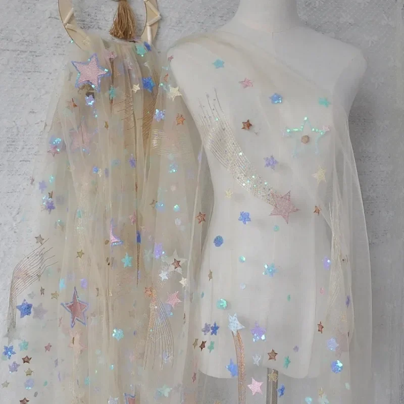 

Красочная блестящая пятиконечная звезда с вышивкой, кружевная ткань для свадебного платья, аксессуары, кукольная юбка, дизайнерская ткань