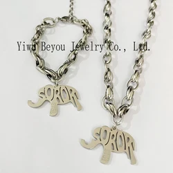 Delta Sister Party College Jewelry Elephant & Pyramid & Girls badge Pendant Stainless steel Bracelet Necklace Set