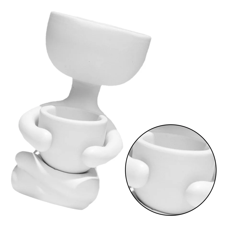 

1 Piece Ceramic Flowerpot for Succulent Plants White Cartoon Human Shaped Planter Creative Plant Container Desktop Decoration