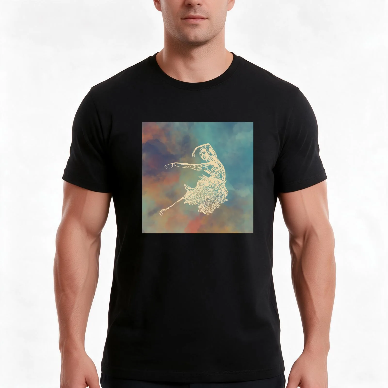 Lino print Male Ballet Dancer Swan from Swan Lake T-Shirt, Summer Casual Cotton Tee, Oversized Streetwear Tops, Unisex Men Women