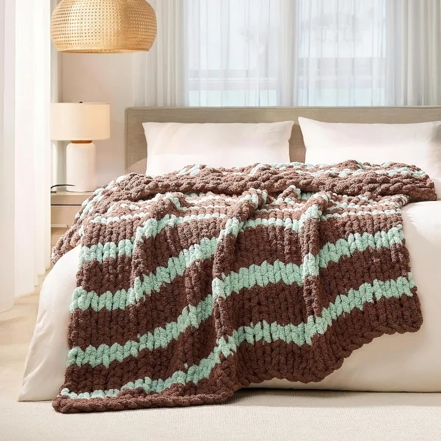 

Chunky Knit Blanket Throw: 60''x80'' Chenille Chunky Knitted Throw Blankets for Twin Bed Couch Handmade Thick Cable Knit Blanke
