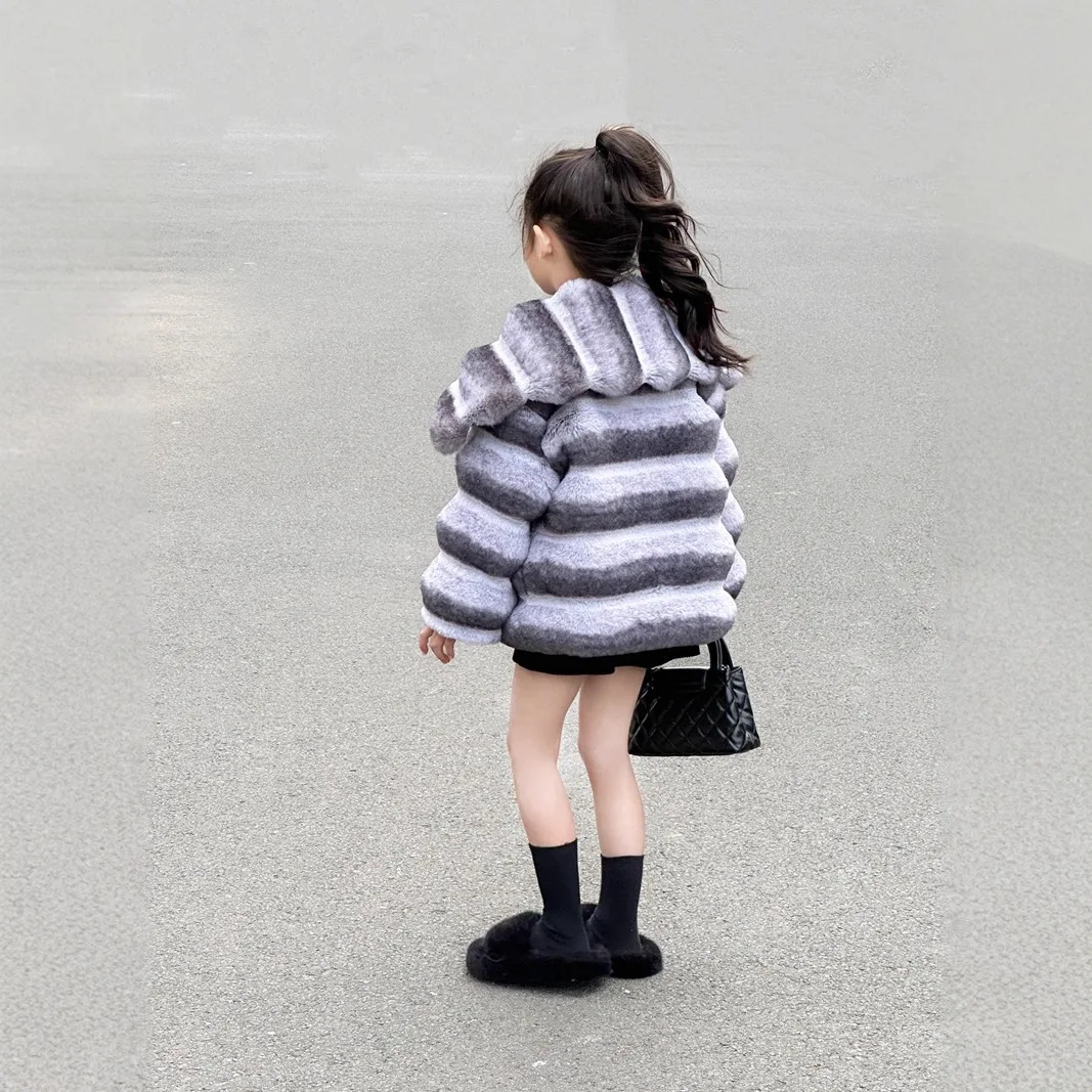 2025 Autumn and Winter New High End Children Girl Princess Short Imitation Fur Hairy Coat Girls Clothing
