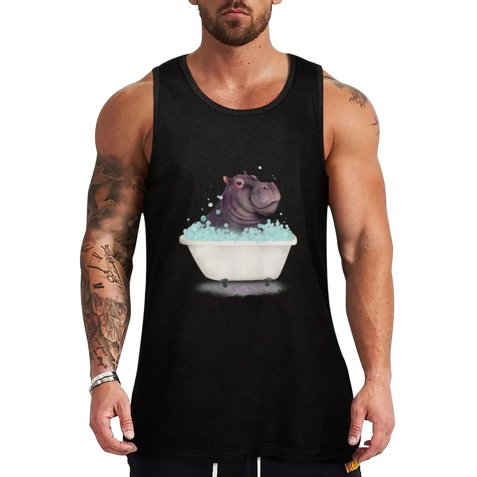 Hippo in the Bathtub Tank Top Gym clothes Men's sleeveless gym shirts