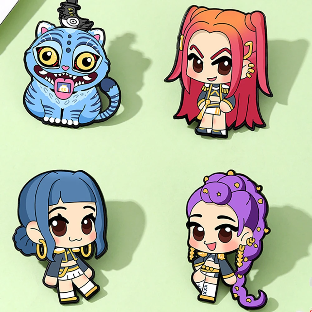 Broches Kpop Demon Hunters Huntrix en métal et émail, Badge pour sac à dos, bijoux amusants, cadeau pour enfants et amis, 4 pièces/ensemble