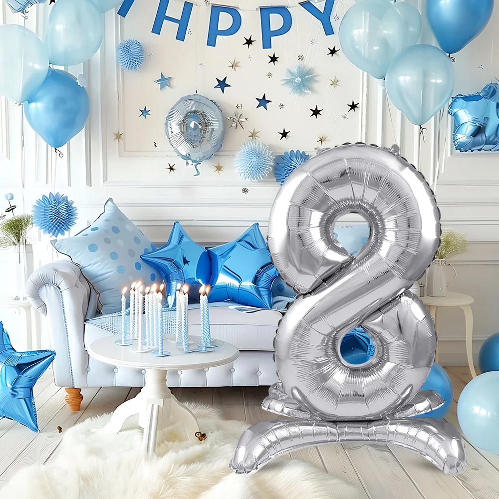 

Number Birthday Balloon Silver Standing Inflatable Balloons For Birthday Party Activities Baby Shower Wedding Anniversary Decor