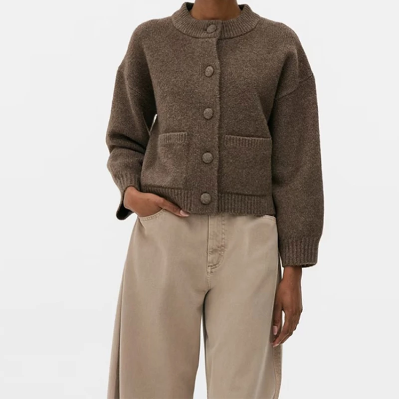 سترة نسائية أنيقة باللون البني من Deeptown بأكمام طويلة وجيوب على الموضة الكورية، سترات كبيرة الحجم كاجوال أساسية للشتاء #2