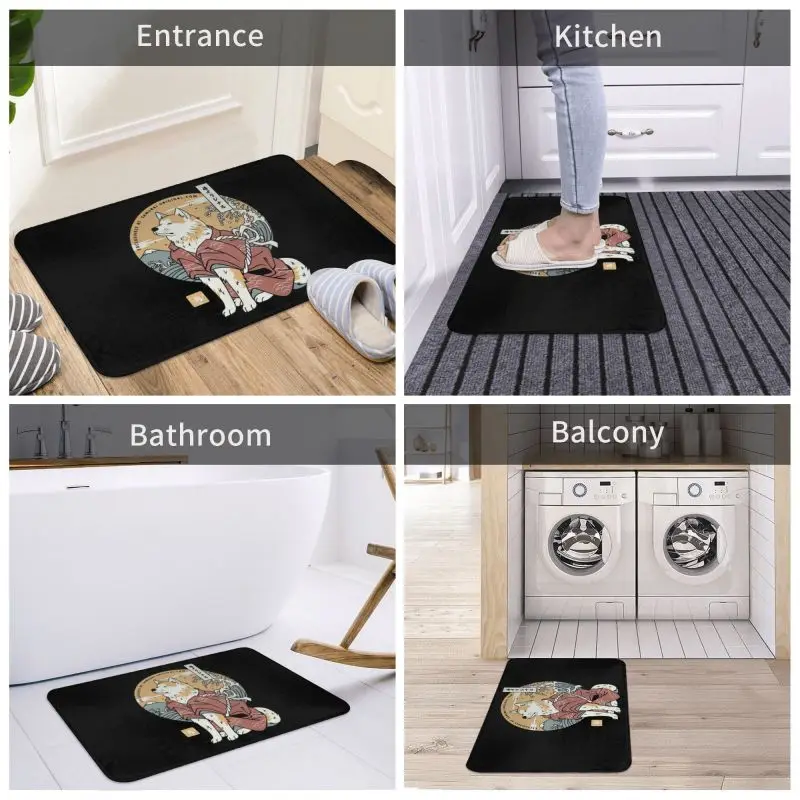 Custom Akita Dog Samurai Warrior Doormat Anti-Slip Welcome Kitchen Door Floor Mats Japanese Cartoon Animal  Rug Carpet Footpad