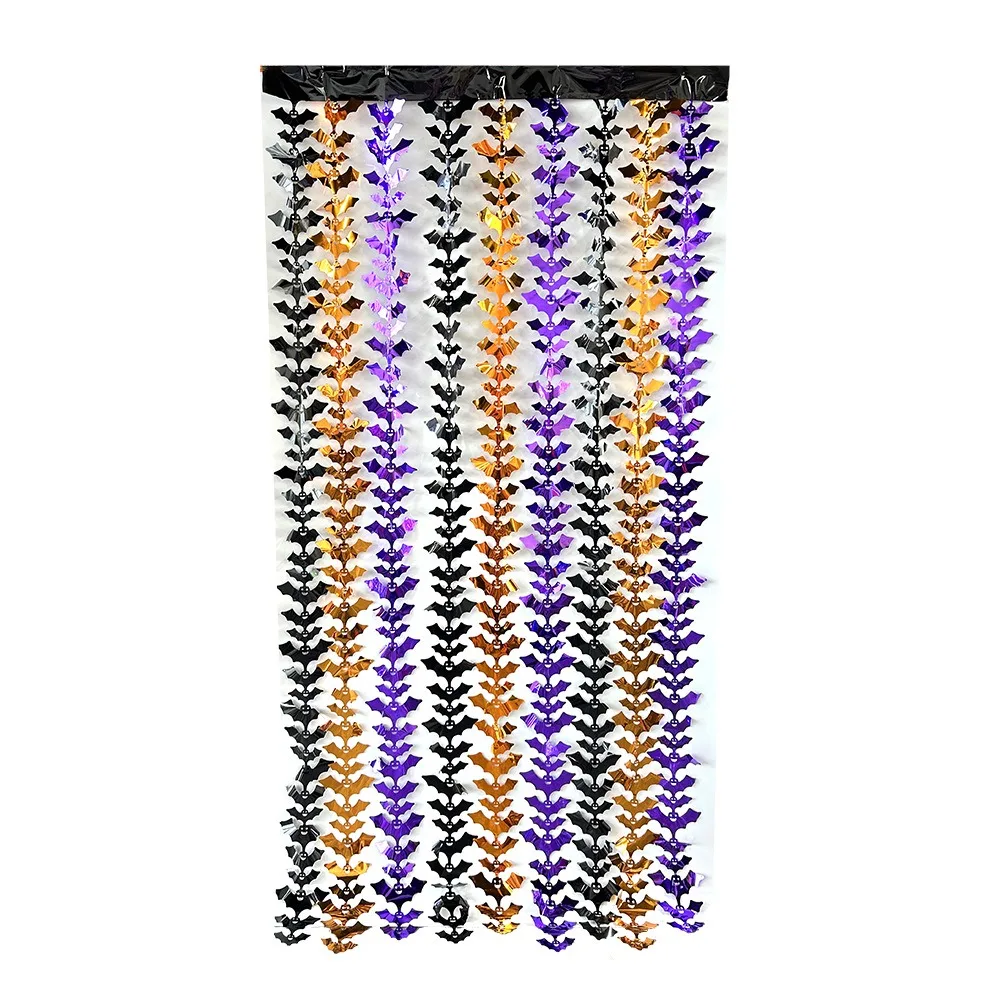 

Scary Halloween Rain Curtain Plastic Spooky Party Curtain Wall Decor Realistic Pumpkin Bat Rain Curtain Haunted House"