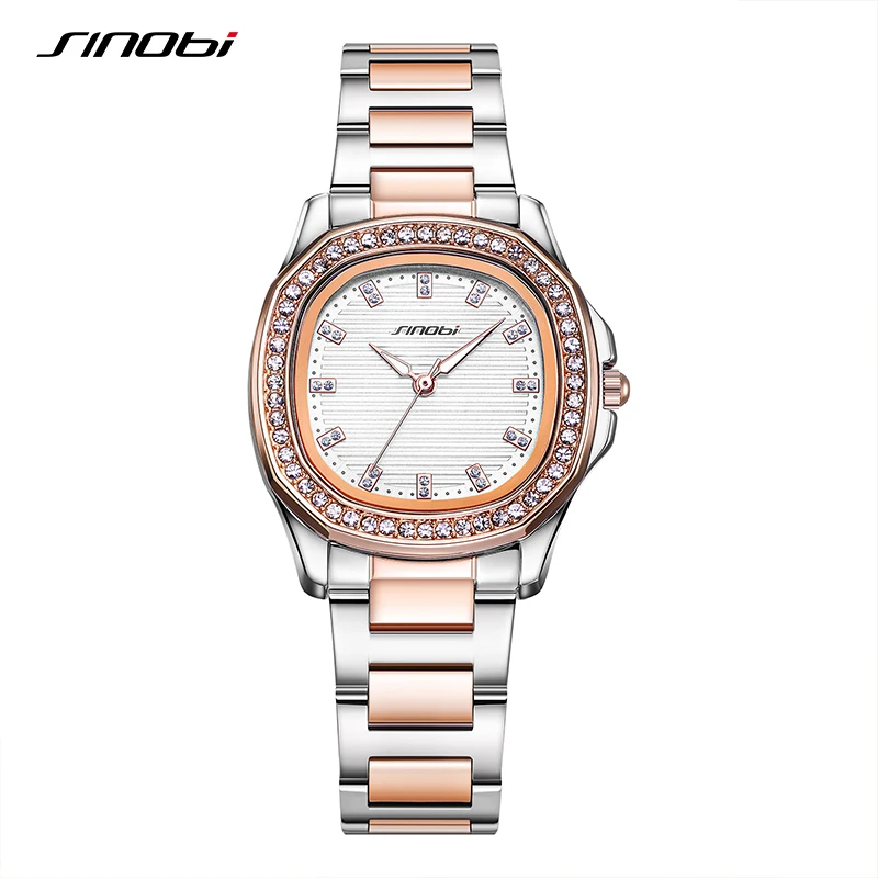 Sinobi Hot Selling Polshorloges Voor Vrouwen Rvs Gold Vrouwelijk Horloge Diamant Polshorloge Quartz Polshorloge Dames Klok