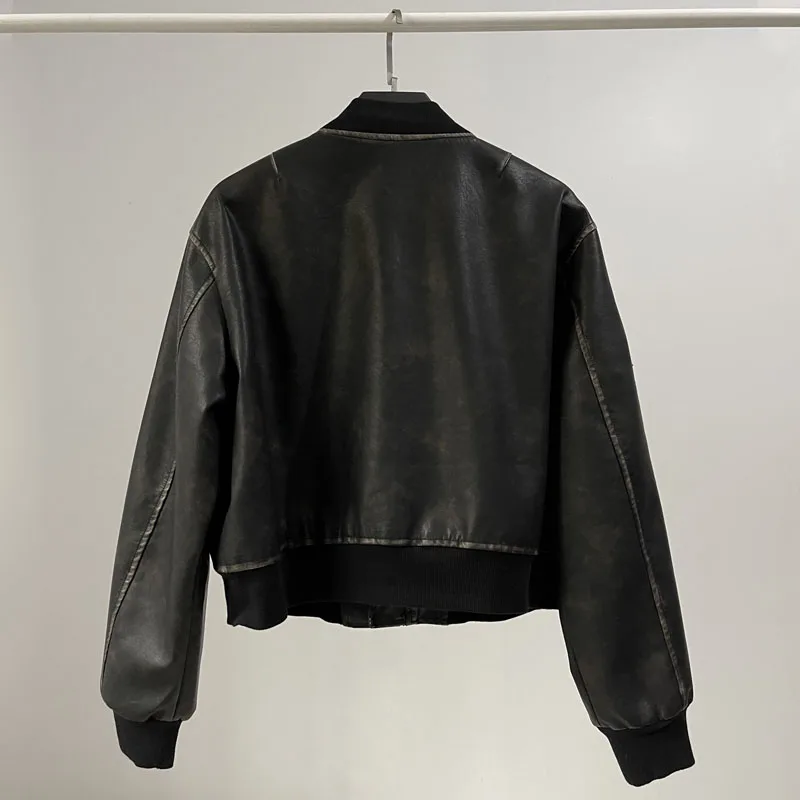 [YOZOU]-Blouson aviateur en similicuir PU, veste zippée, streetwear vintage, coupe propre, noir, marron, cuillère à soupe