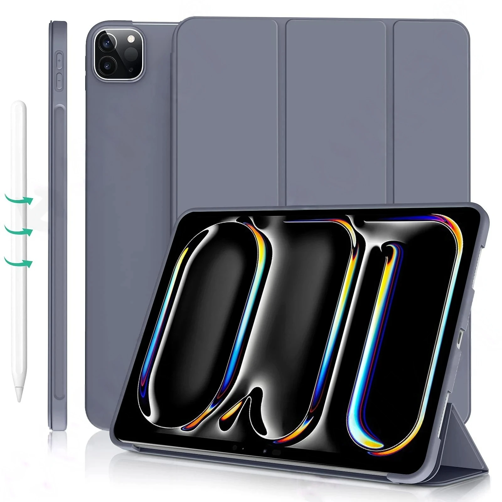 Case for iPad Pro 13 M5 M4 2024 Air 13 M2 M3 2025 TPU Soft Back Cover Tri-Fold Stand Tablet Cases Auto Wake up/Sleep A3361 A3271