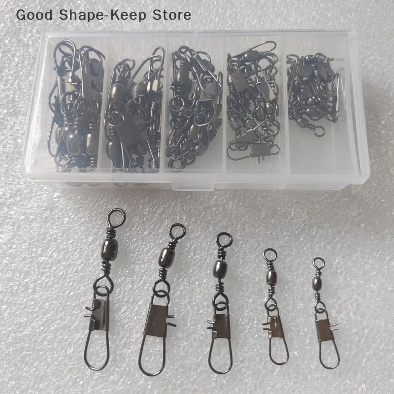 50pcs Alloy Fishing Connector Pins Set with Bearing Rolling Swivel Snap Fishhook Lure Accessories in 2# 4# 6# 8# 10# Sizes