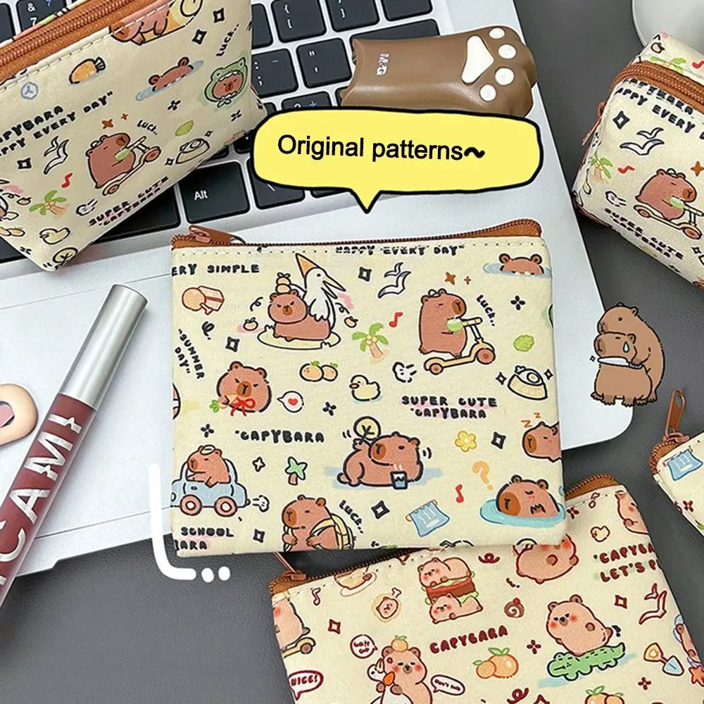 Cute Cartoon Pattern Capybara Coin Purse Waterproof Portable Key Bag Mini Wallet