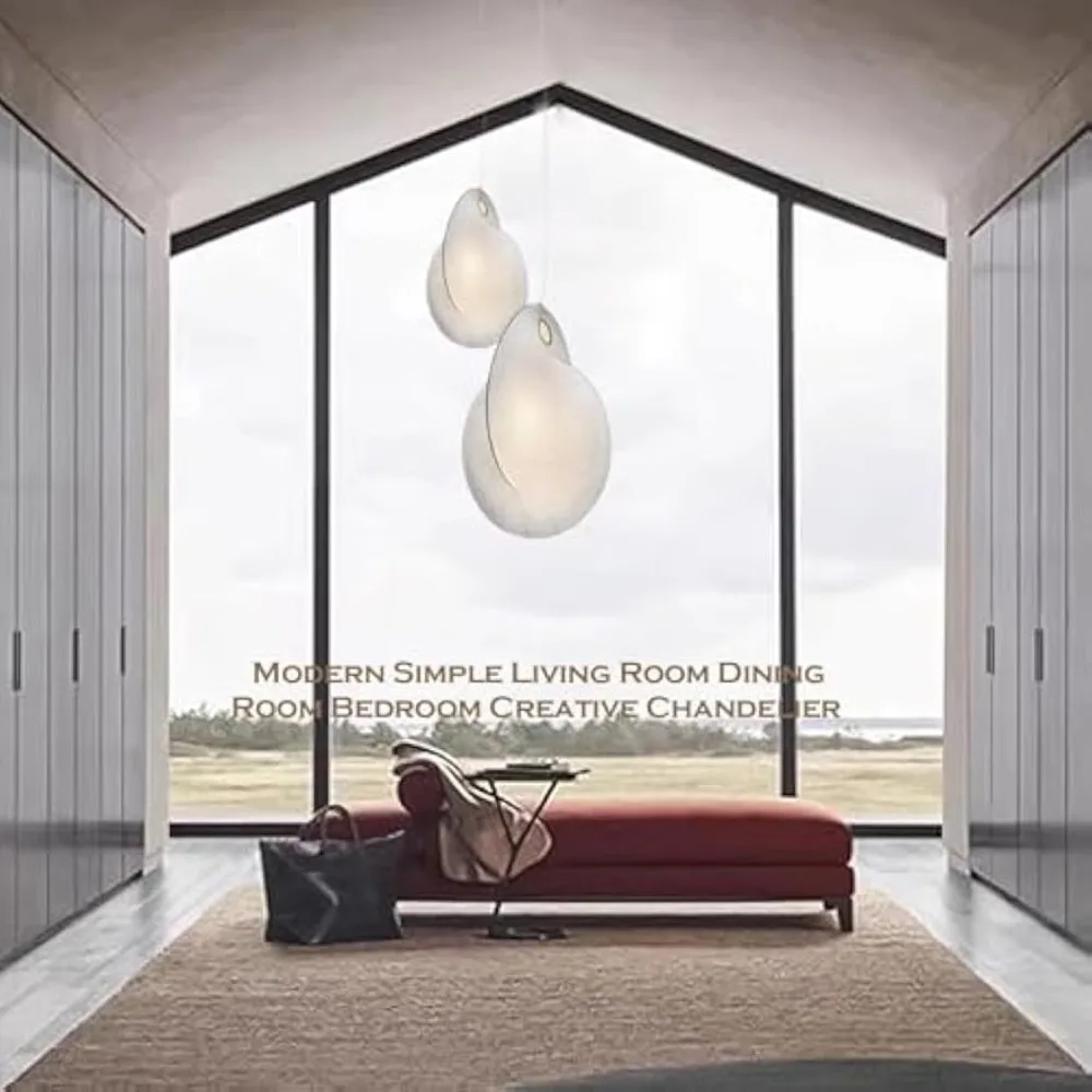 Nordic Silk Pendant Light Modern Minimalist Japanese Style Irregular Hanging Lamp Stairs Loft Chandelier Light Fixture for Decor