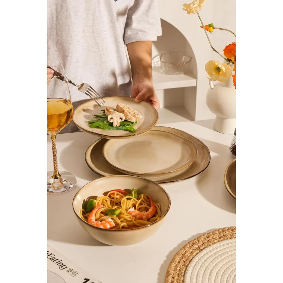 Decosignature Modern 12Piece Ceramic Dinnerware Set for 4 Microwave Dishwasher and Oven Safe Kitchen Plates and Bowls Stackable