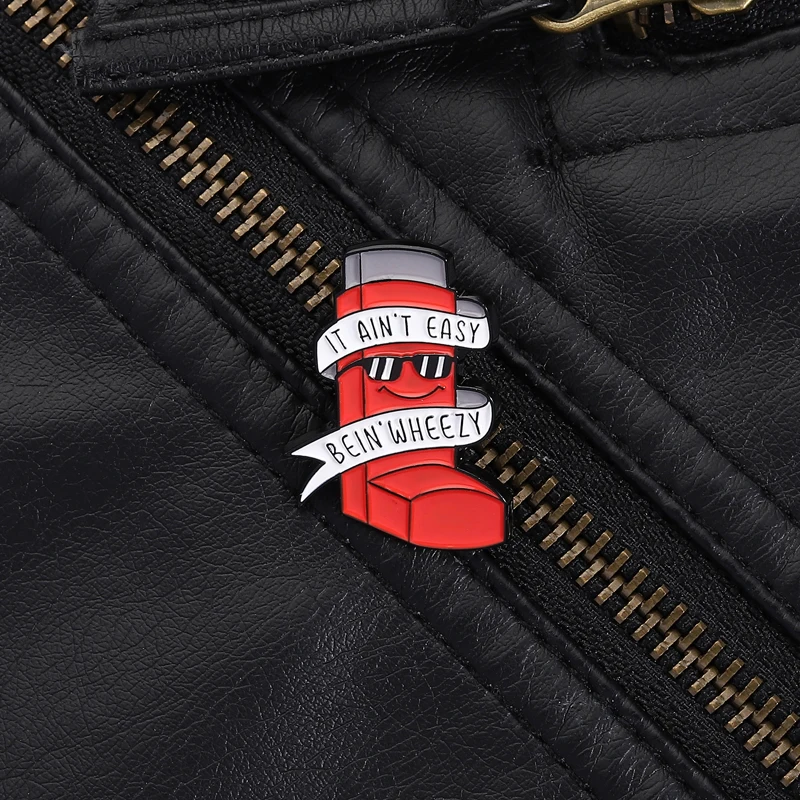 Asthma Inhaler Pin IT AINT EASY BEIN WHEEZY Brooch Medical Humor Accessory for Daily Wear Chronic Illness Support Cool Style