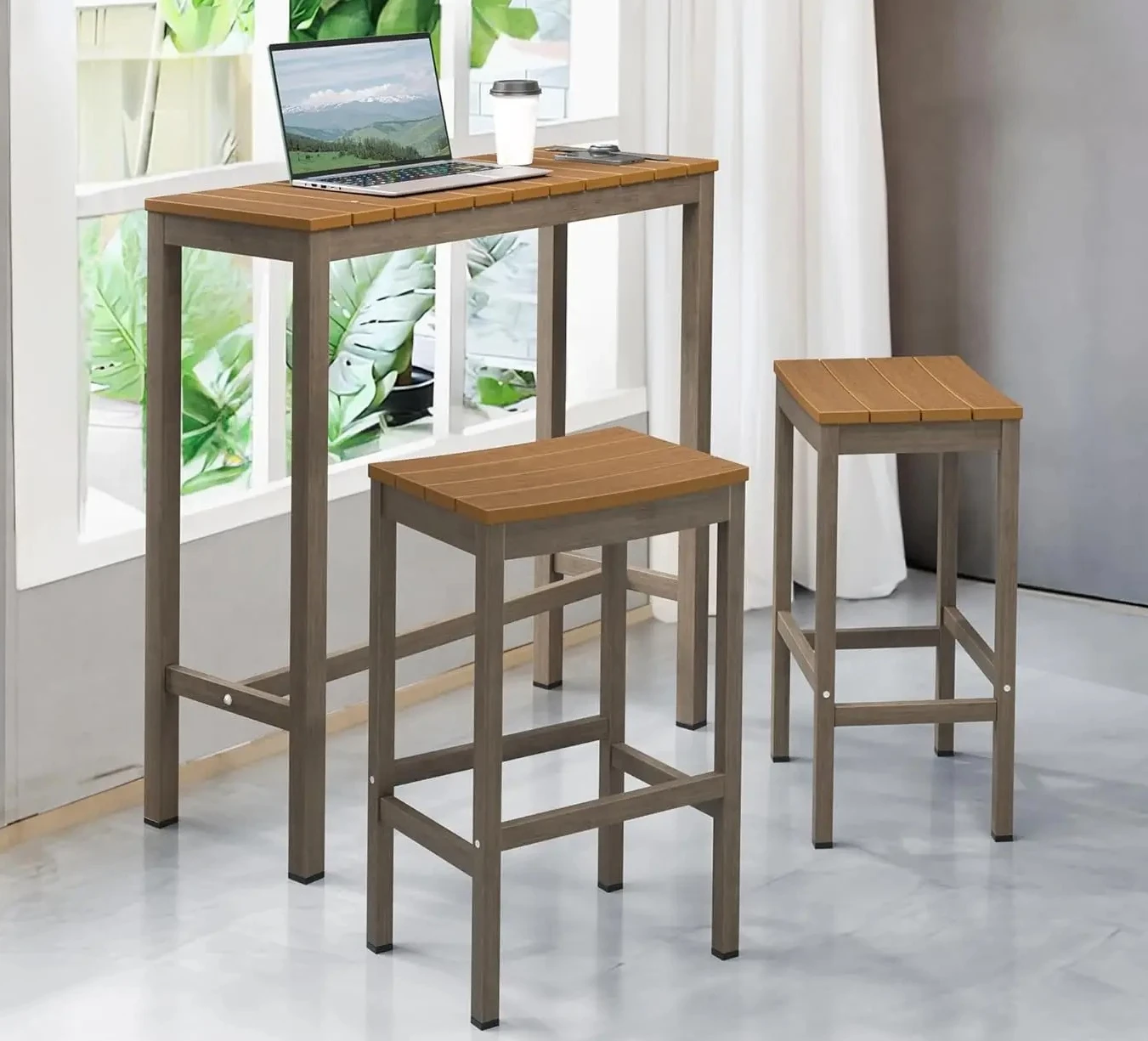 

Барный столик для улицы, 38-дюймовый консольный столик для барной стойки для патио, водонепроницаемая решетка HDPS, устойчивая к атмосферным воздействиям, гидромассажная ванна