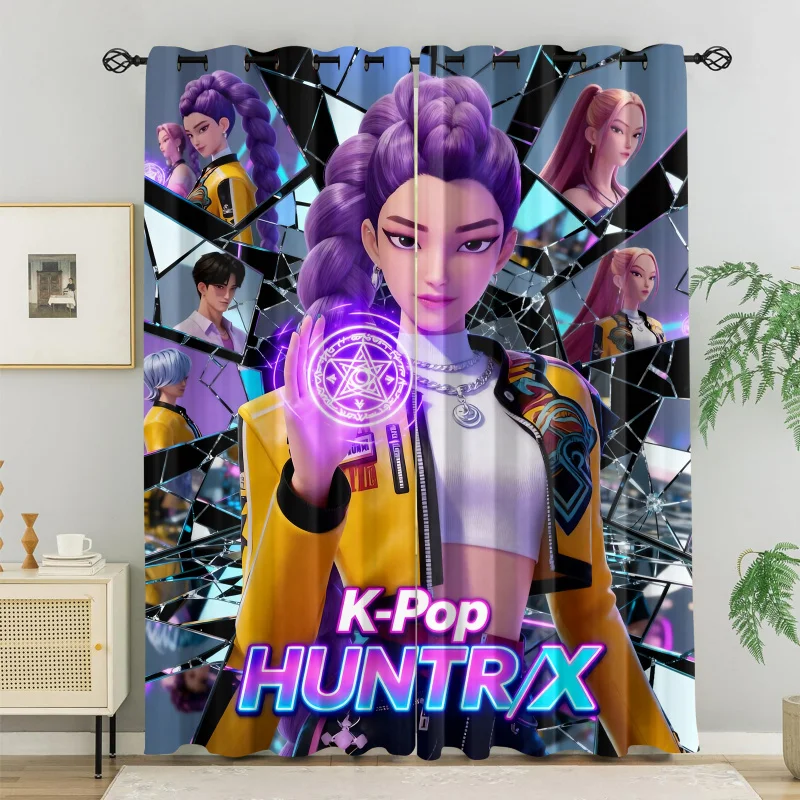 2pcs Hasbro Kpop Blackout Curtains Light Blocking Broken Mirror Girl Anime Girl Grommet Window Drapes For Bedroom Living Room