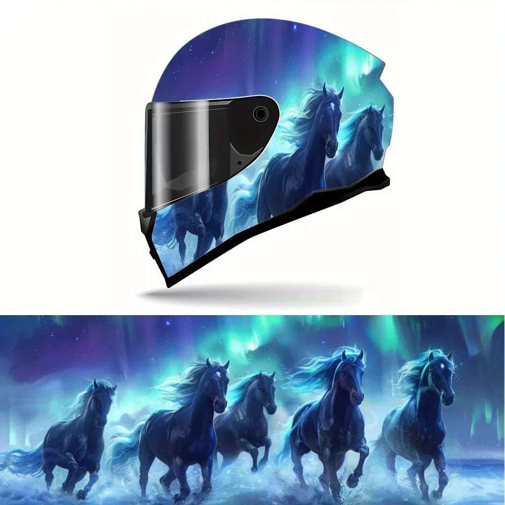 Película Decorativa Verde Aurora Cavalos a Correr em PVC para Capacete de Moto, Adesivo Impermeável Autoadesivo, Película Decorativa Anti-Risco para
